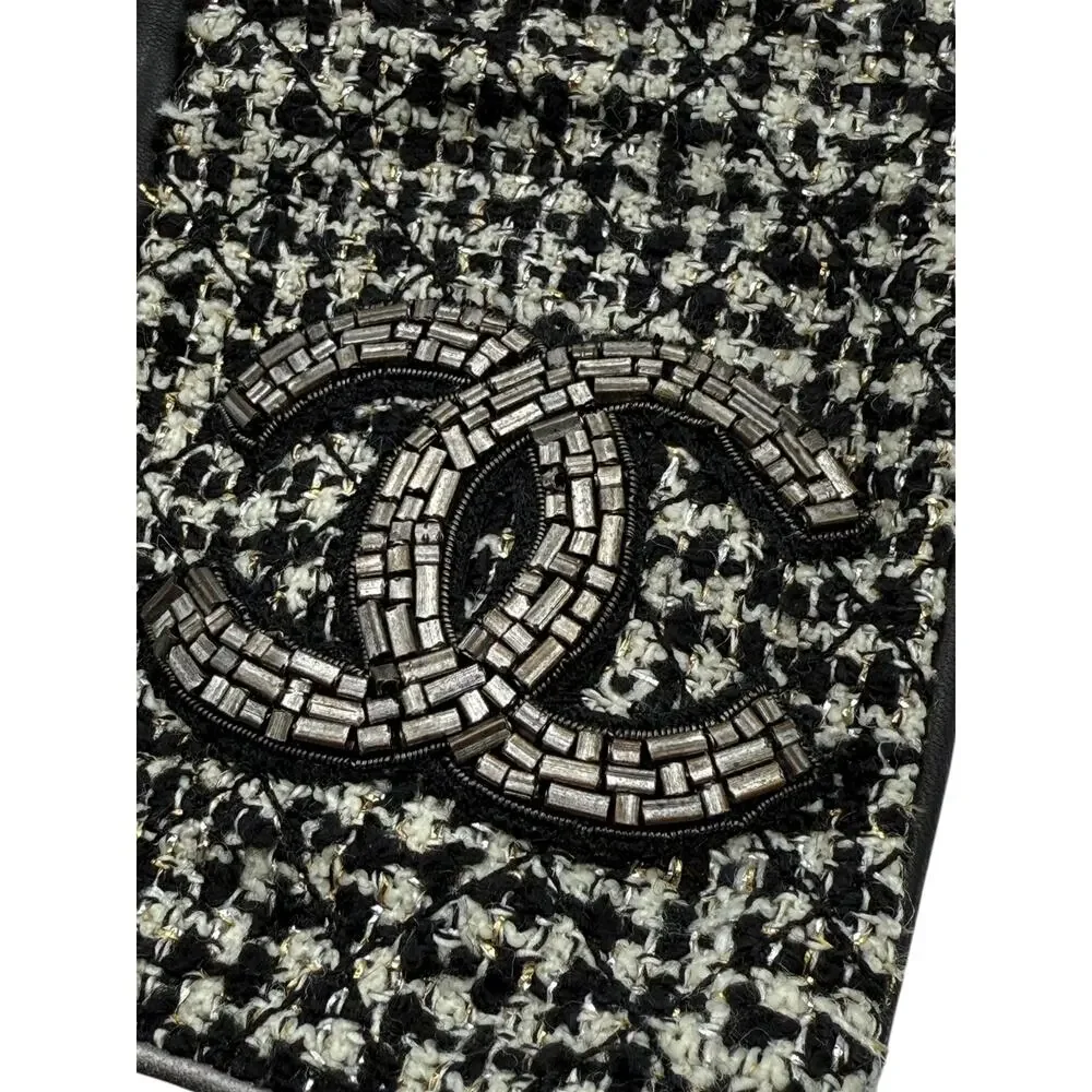 Chanel Black Tweed & Lambskin Fingerless Gloves – Size 7.5